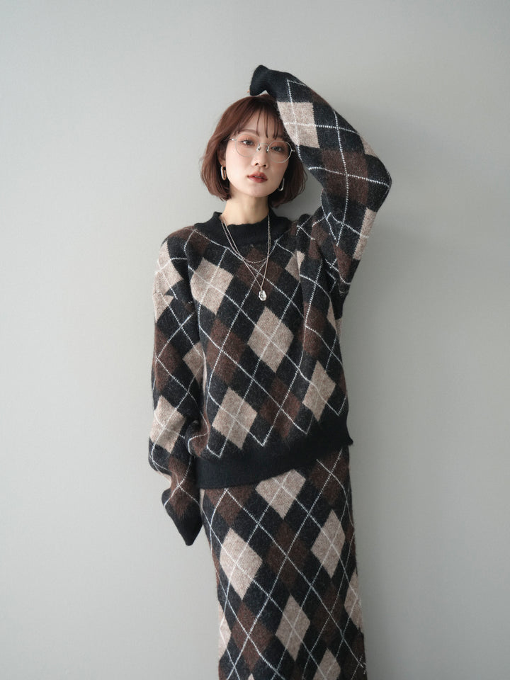 [SET]アーガイルニットプルオーバー&ロングスカートSET UP(2set)