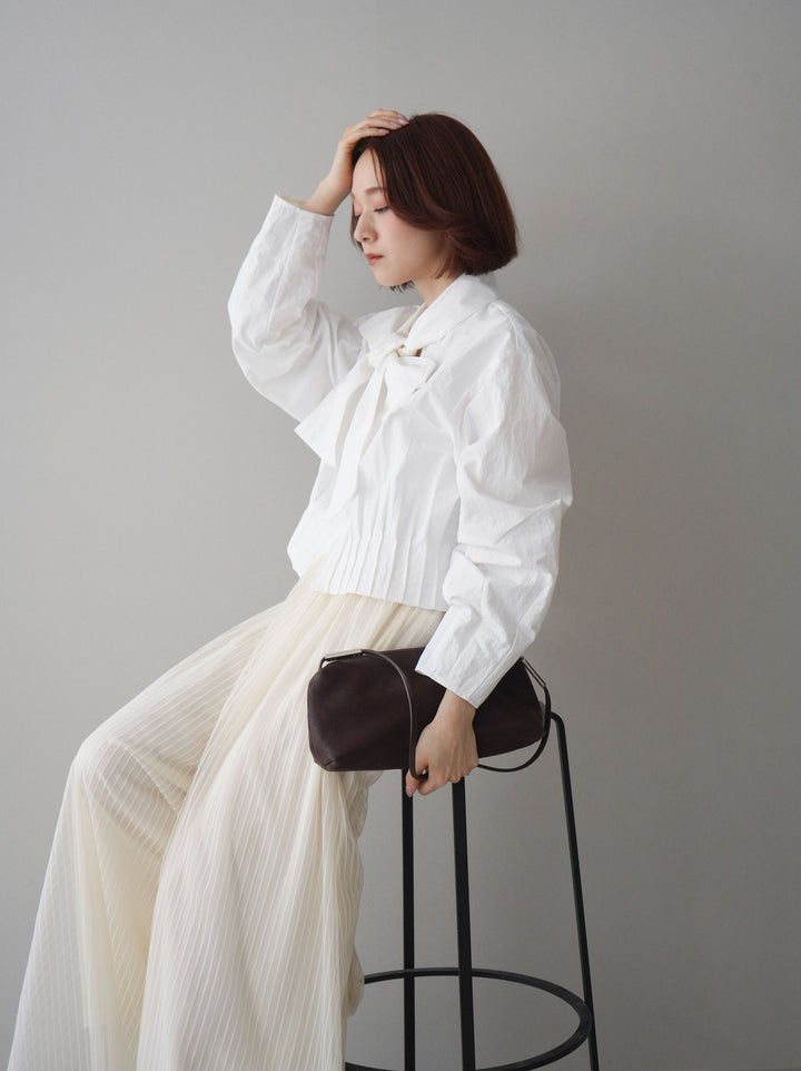 [SET]ボウタイ裾プリーツライトジャケット+ストライプチュールボリュームバギーパンツ(2set)