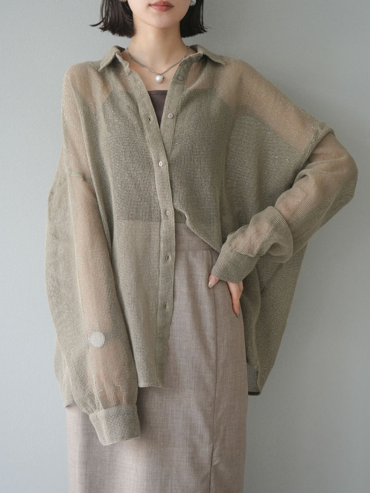 [予約]コットンラメメッシュオーバーシャツ/ベージュ