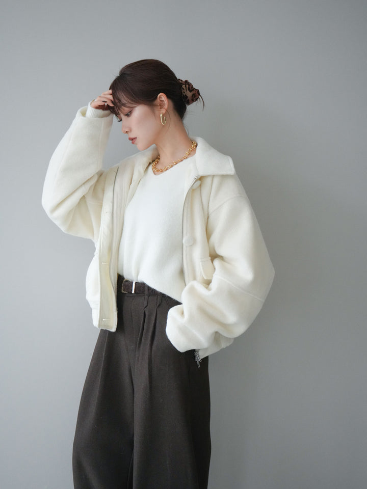 [SET]ウールライクフライトジャケット+シュシュ付きアンゴラタッチVネックニットプルオーバー(2set)