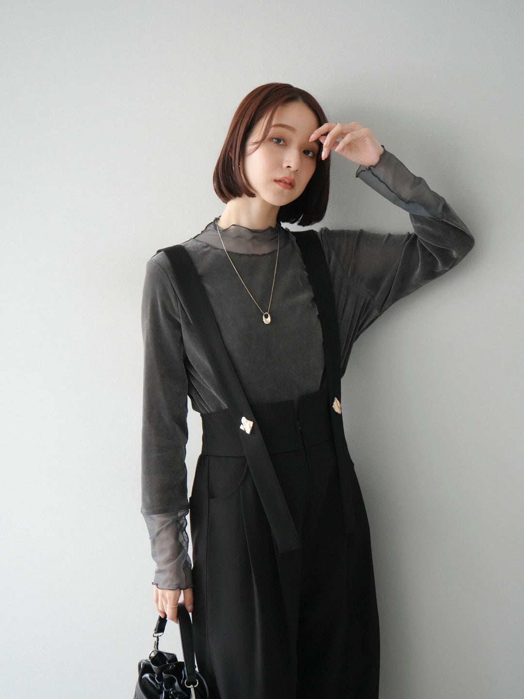 [予約]シアー切替ベロアトップス/チャコール