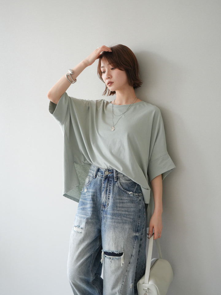 [SET]ドルマンワイドフレアトップス+ダメージカーブワイドデニムパンツ(2set)