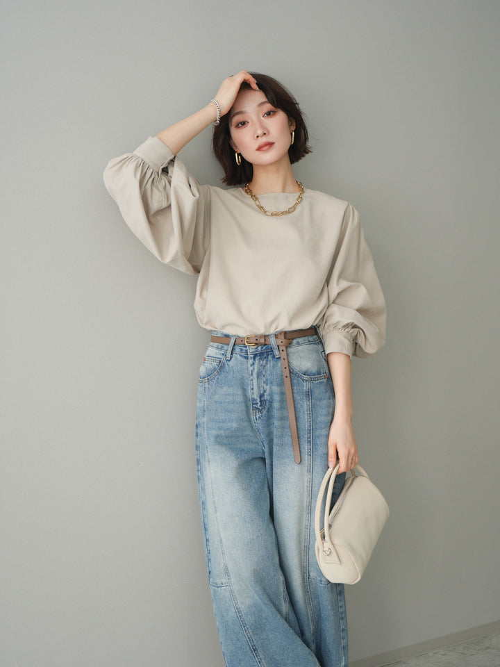 [予約]2WAYピーチスキンボリュームスリーブブラウス/greige