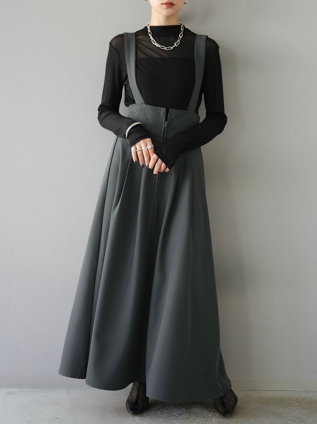 [SET]シアー切替ストレッチ長袖トップス+シアー切替ストレッチトップス(2set)