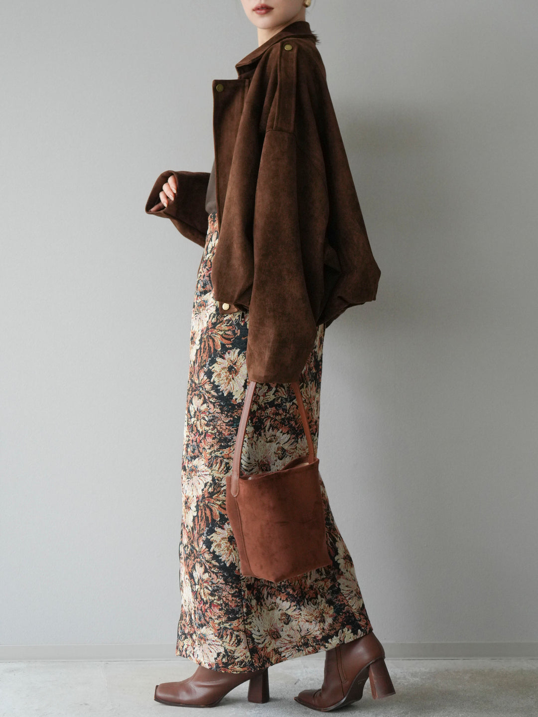 [SET]スウェードオーバーブルゾン+ゴブランフロントジップタイトスカート(2set)