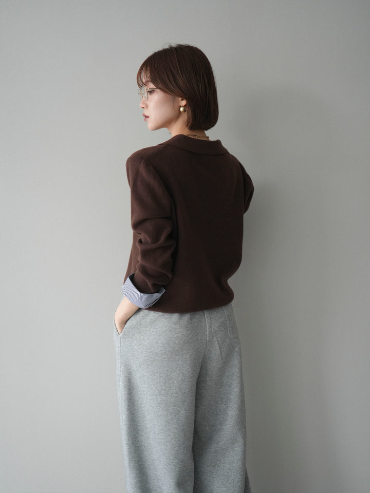 [予約]シャツレイヤードスキッパーニットプルオーバー/brown