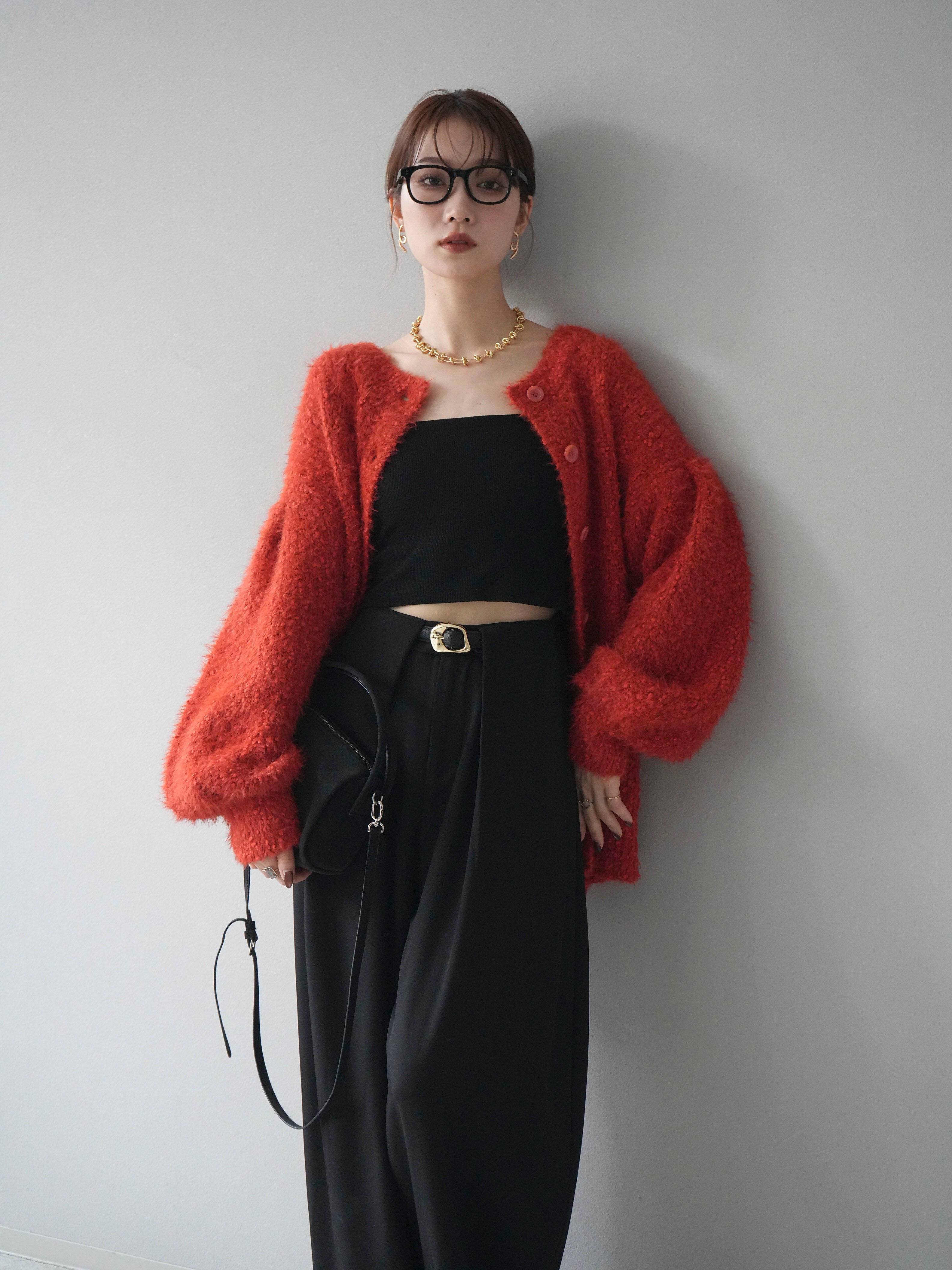 予約]クルーネックランダムシャギーカーディガン/レッド – Lumier