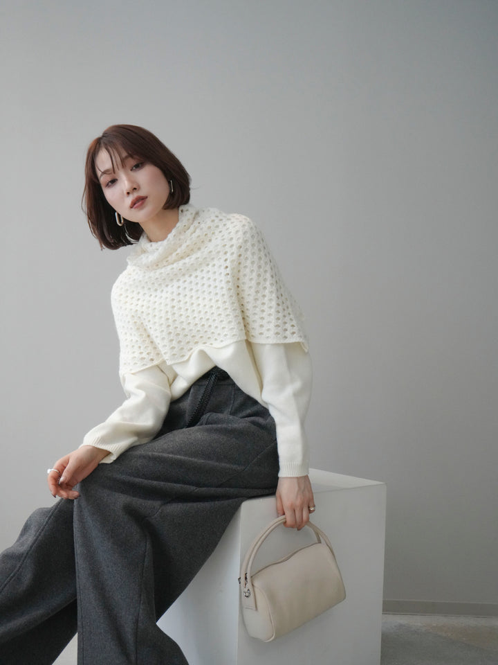 [予約]メッシュケープアンサンブルニットプルオーバー/white