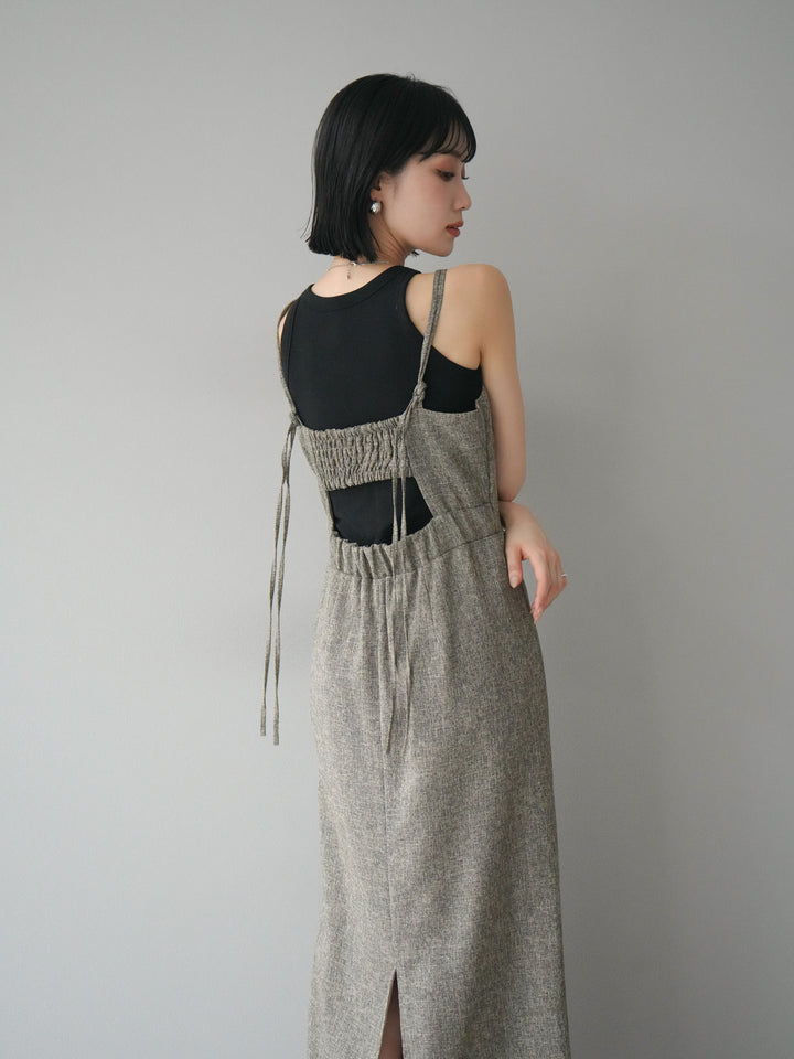 [預購] 夏季粗花呢露背吊帶洋裝/棕色