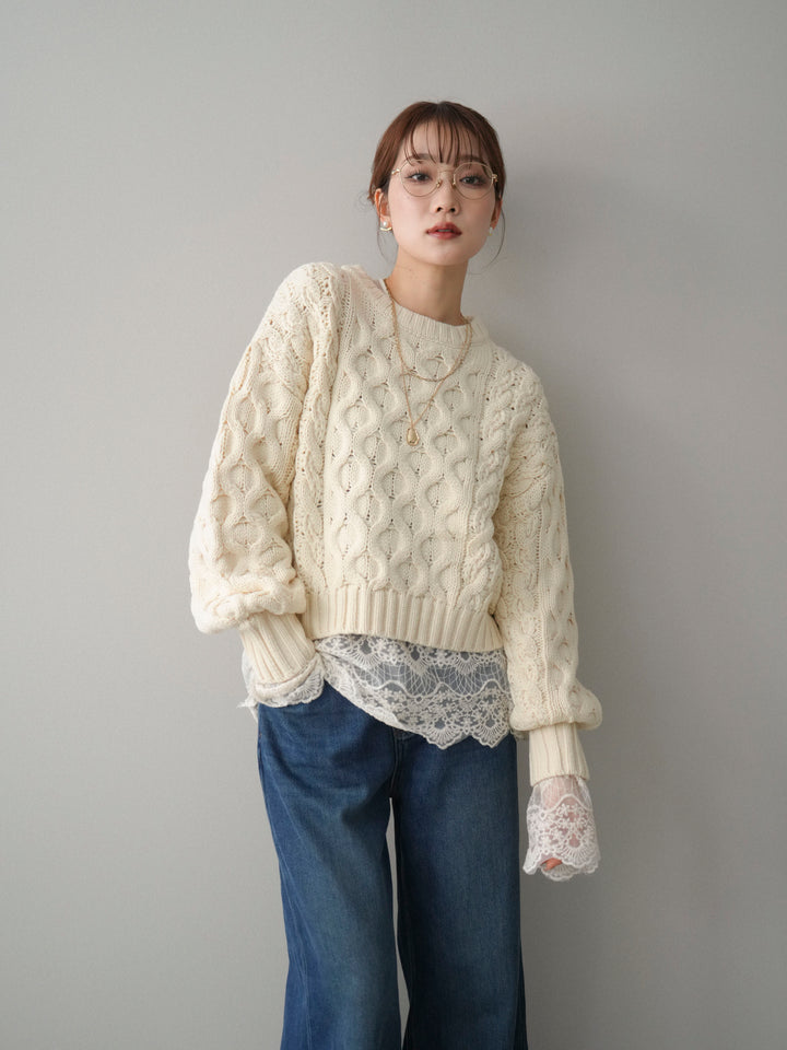 [予約]バルキーケーブルクロップドニットプルオーバー/ivory
