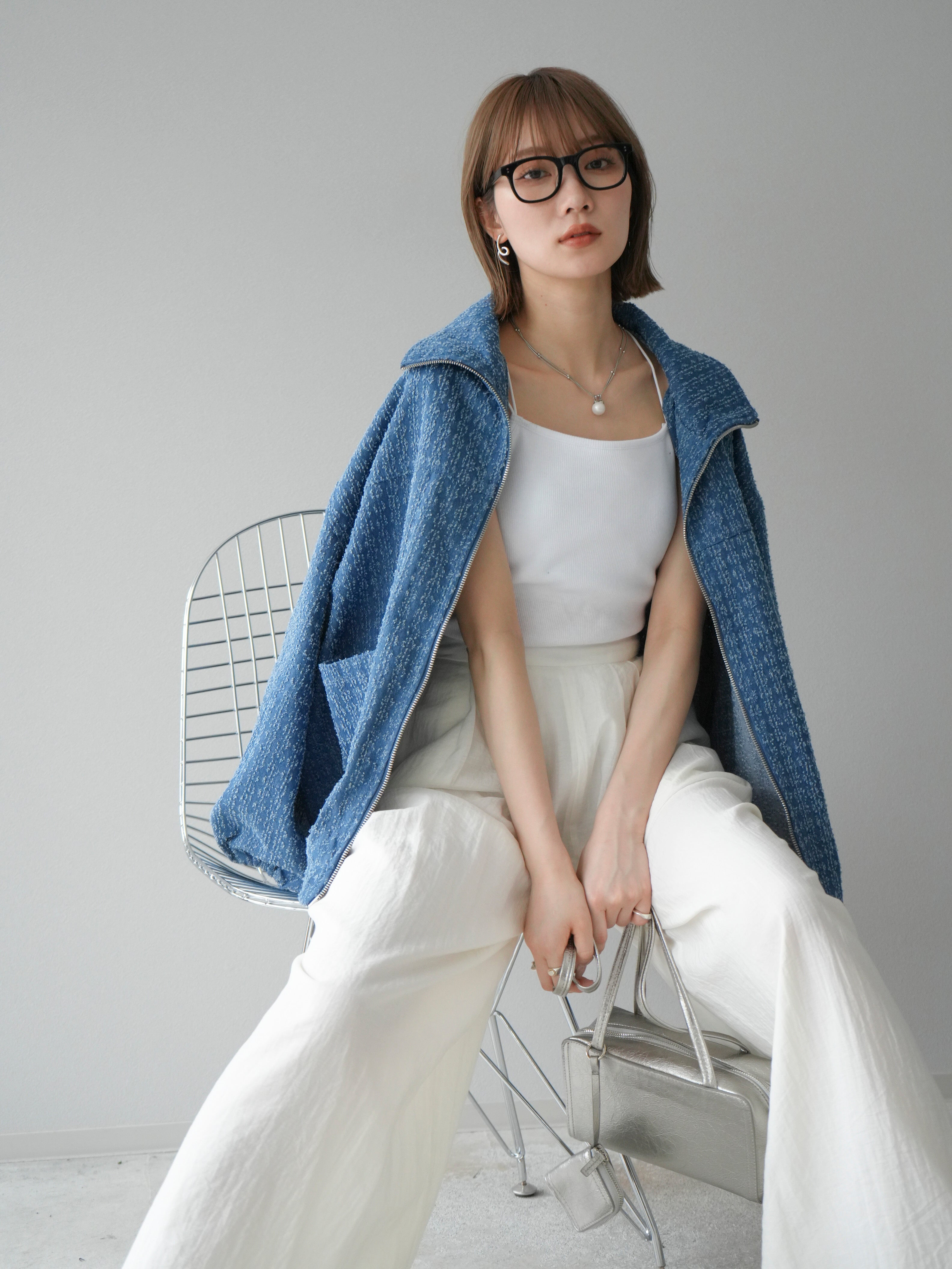 予約]ネップデニムジップブルゾン/ブルー – Lumier