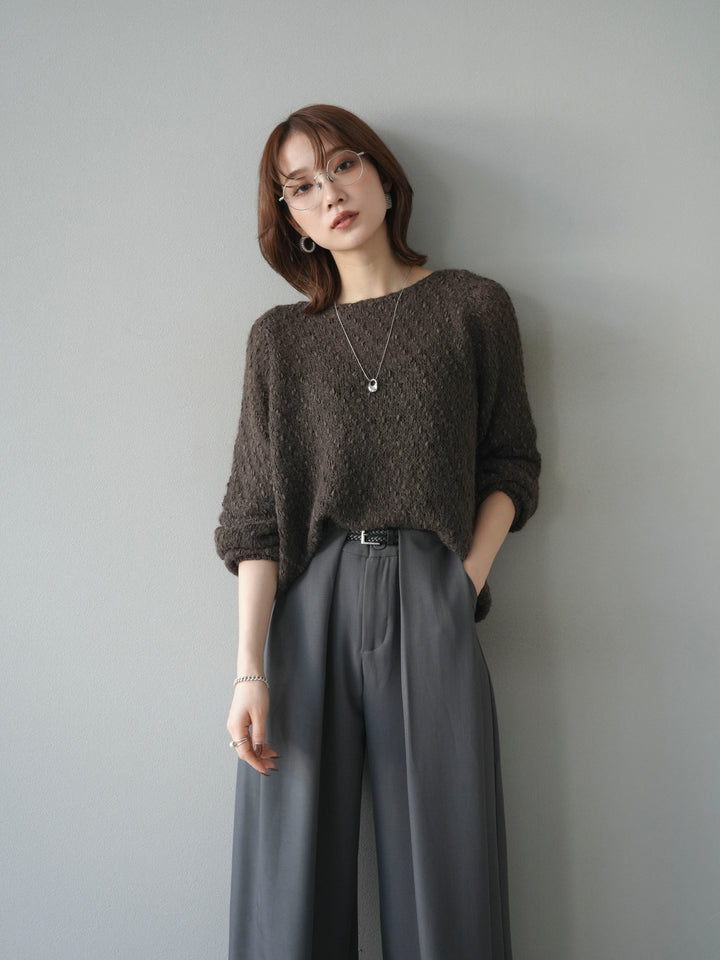 【着回しセット】[SET]求心柄クロップドニットカーディガン+異素材ミックスヤーンニットプルオーバー+ベルトループデザインワイドパンツ(3set)