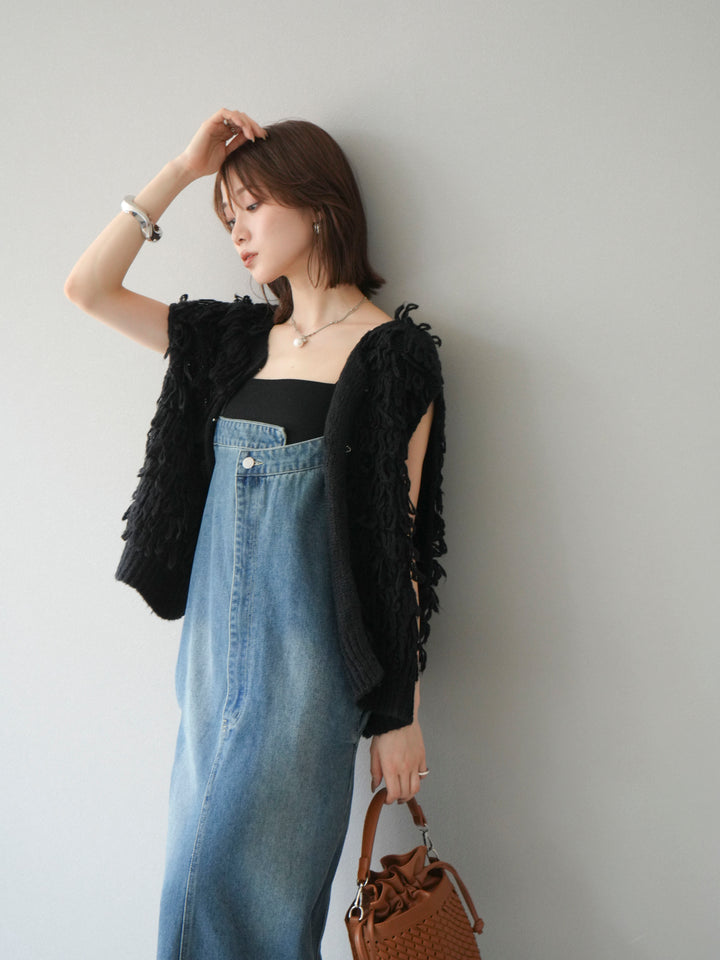 [SET]ループデザインベスト+アシンメトリーデニムワンピース(2set)