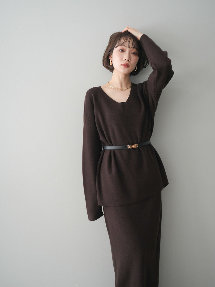 [SET]ベルト付Vネックニット＆スカートSET UP+選べるアクセセット(2set)