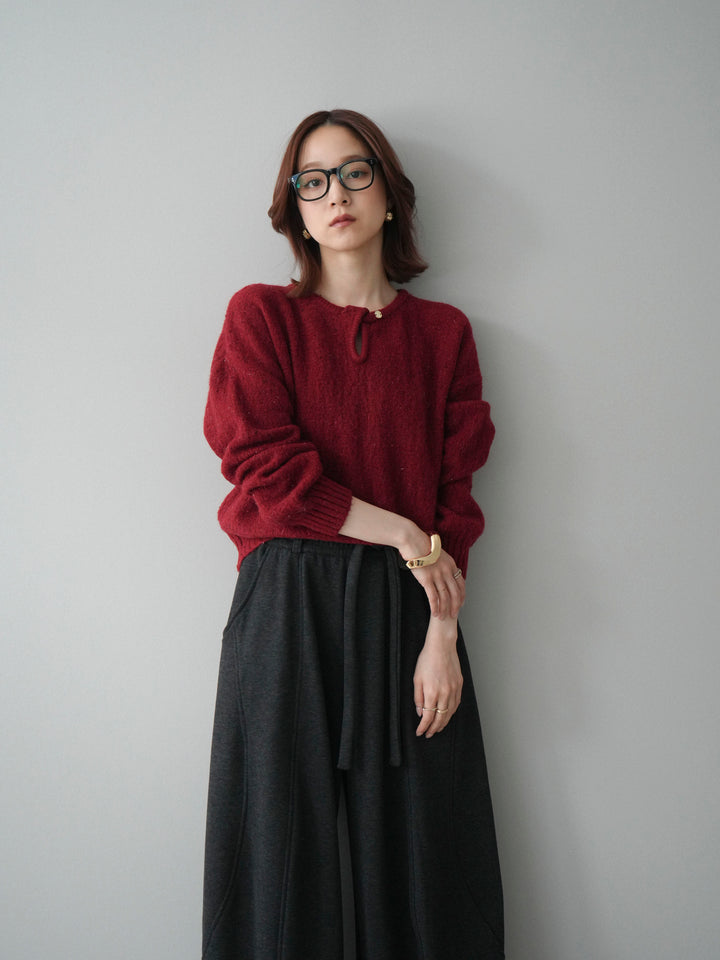 [予約]ツイストネックラメネップヤーンニットプルオーバー/red