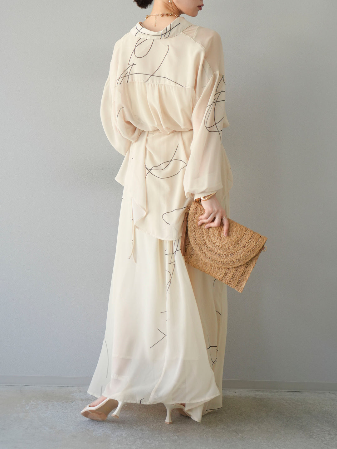 [SET]ペンタッチシフォンキャミワンピース+ペンタッチシフォンシャツ(2set)