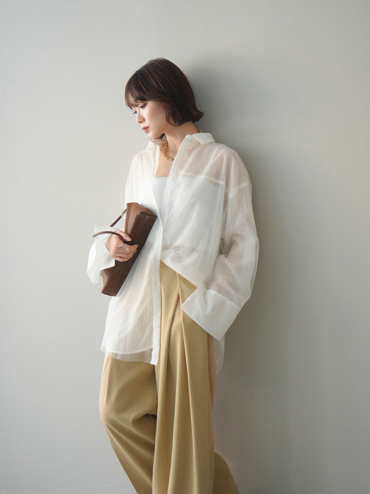 [予約]チュールレイヤードストライプシアーシャツ/offwhite