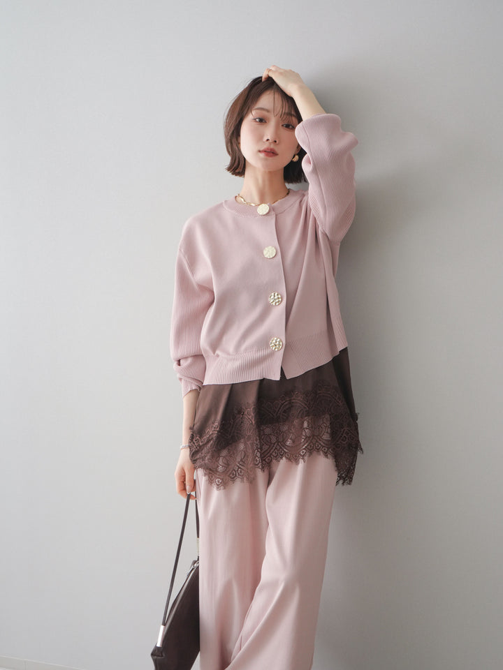 [SET]メタルボタンクルーネックニットカーディガン+選べるアクセセット(2set)