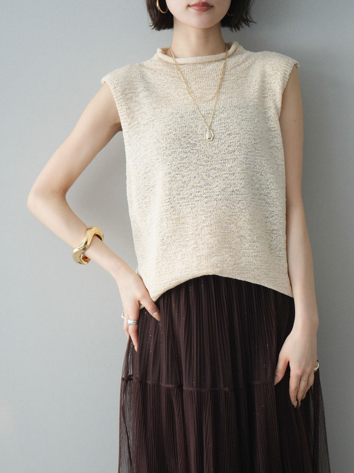 [予約]ノースリーブリネンタッチシアーニットプルオーバー/beige