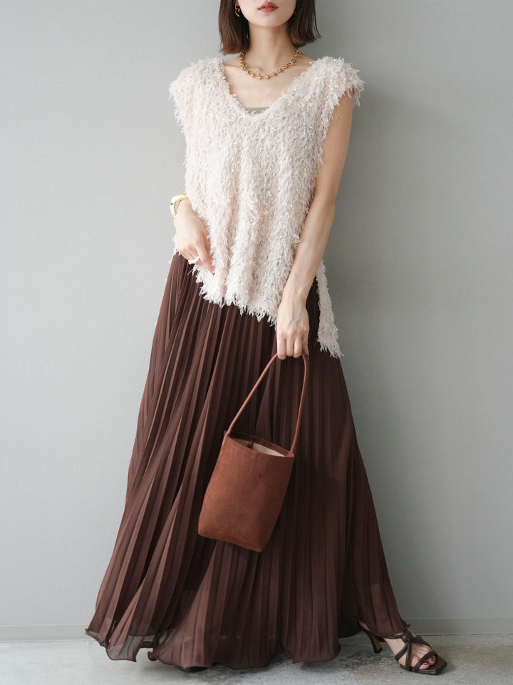 【預訂】流蘇V領背心/象牙色