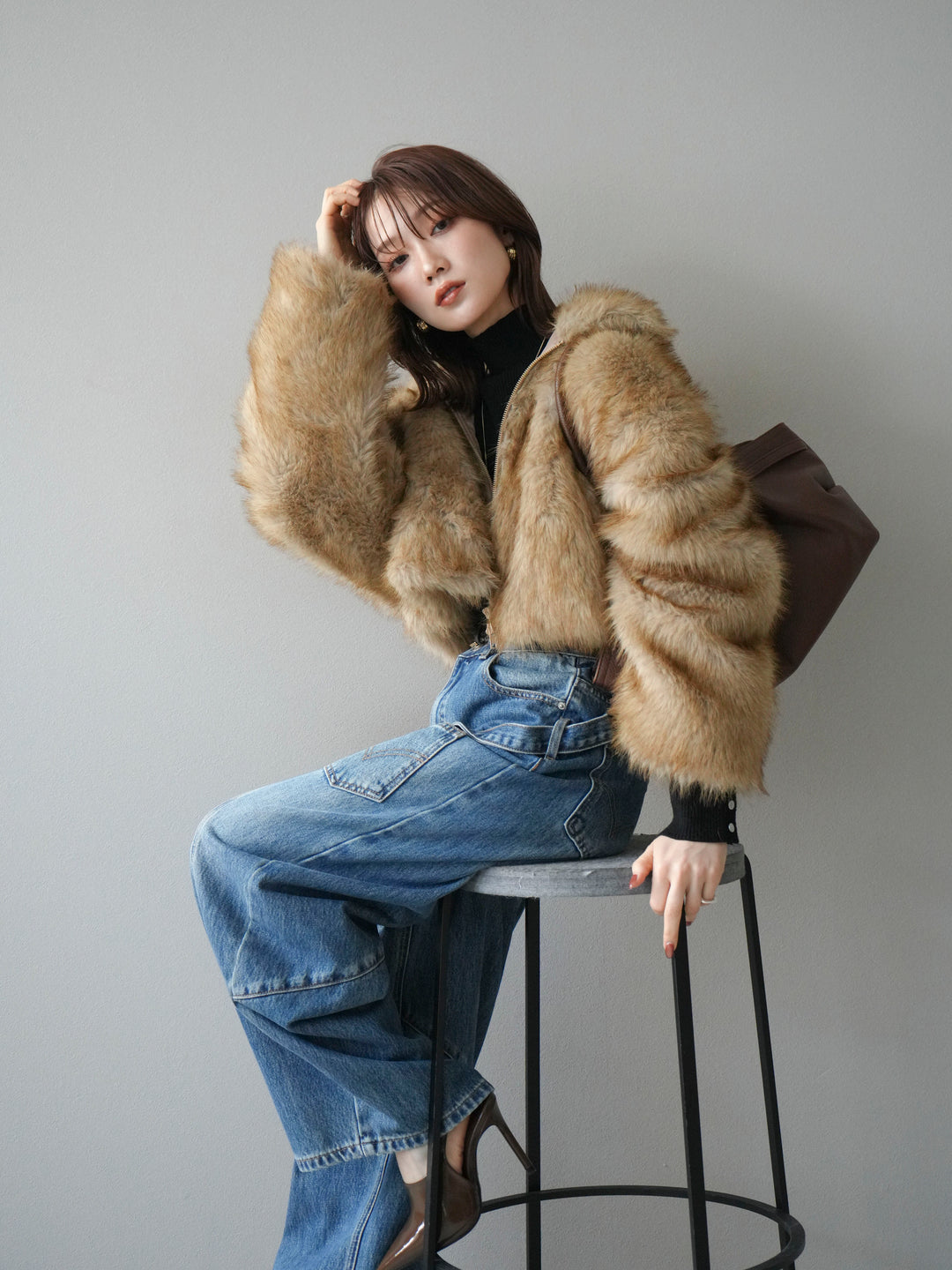 [予約]フェイクファーショートZIPジャケット/mix