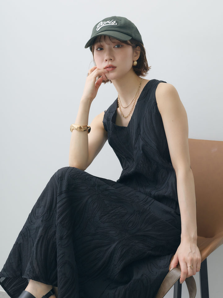 [予約]Vネックシアージャガードノースリワンピース/black