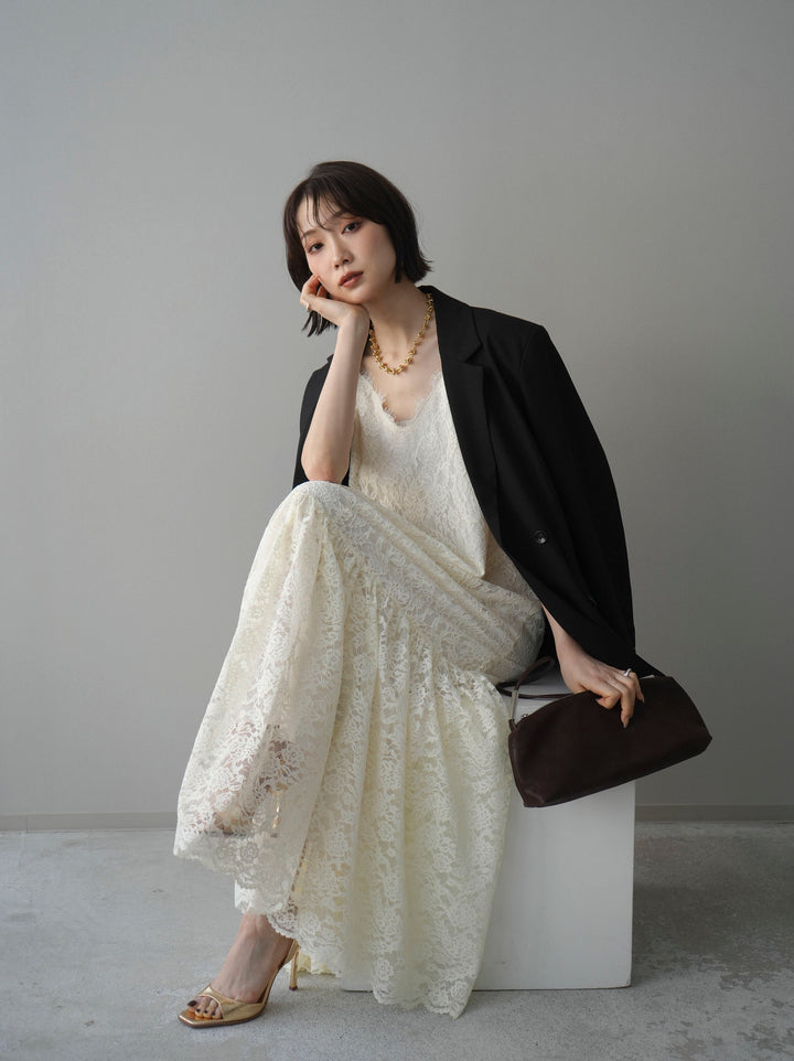 [SET]ギャザー切替レースキャミワンピース+ダブルブレストオーバージャケット(2set)