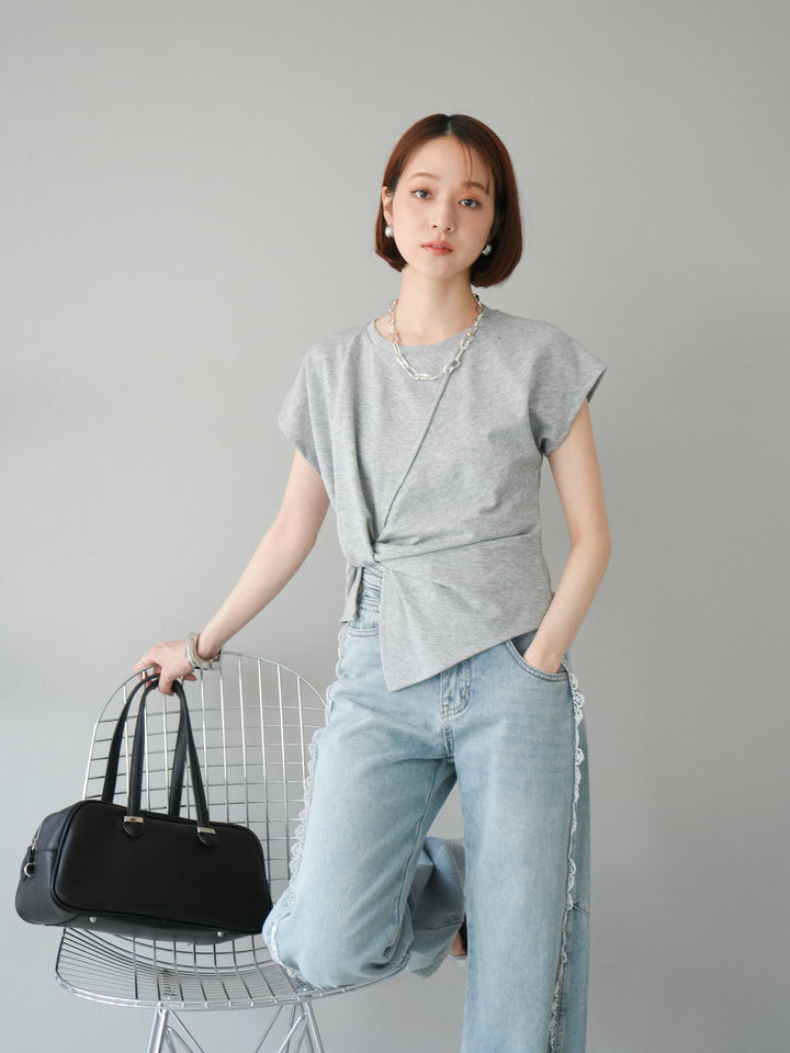 [予約]カシュクールTシャツ＆コームネックレスSET /グレー