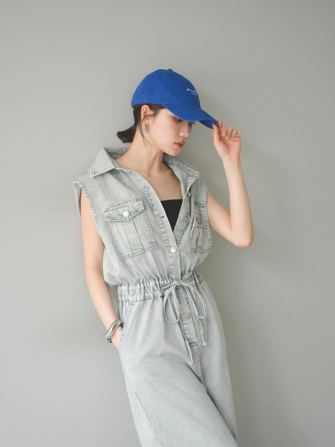 [予約]ポケットデザインデニムオールインワン/グレー