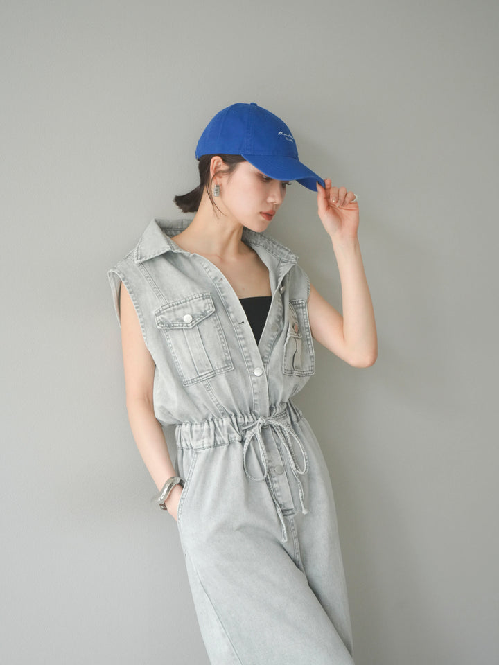 [予約]ポケットデザインデニムオールインワン/グレー