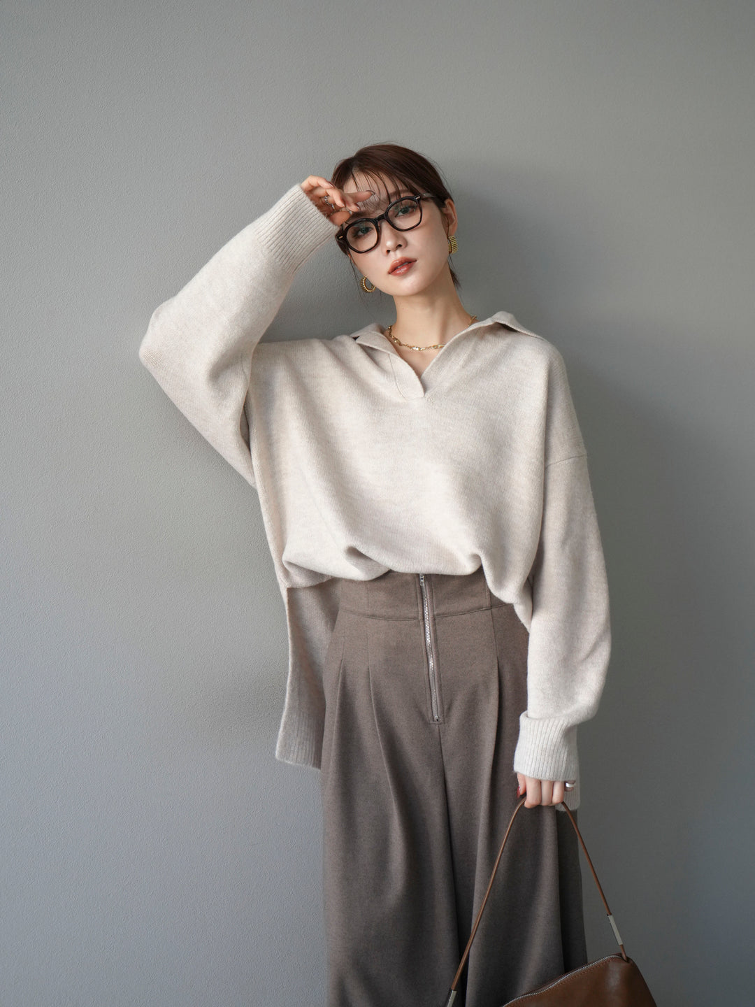 [予約]スキッパーオーバーニットプルオーバー/oatmeal