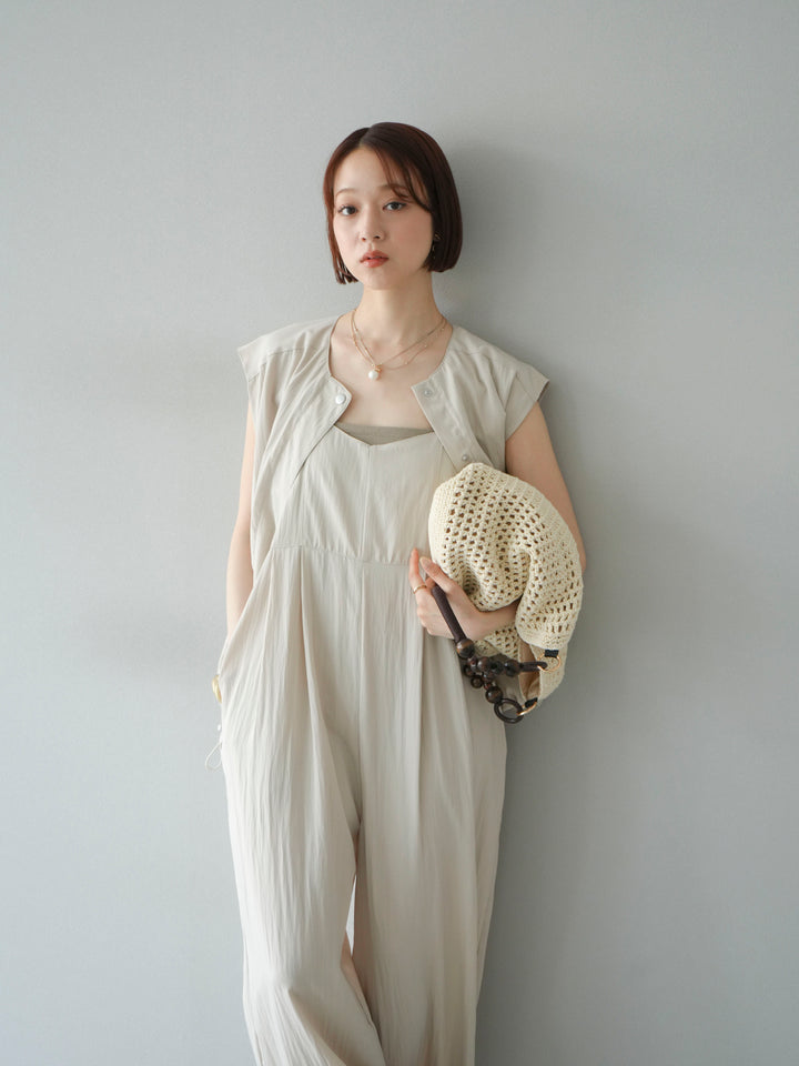 [SET]リネンライクビスチェデザインサロペット+リネンライクドロストバルーンブルゾン(2set)