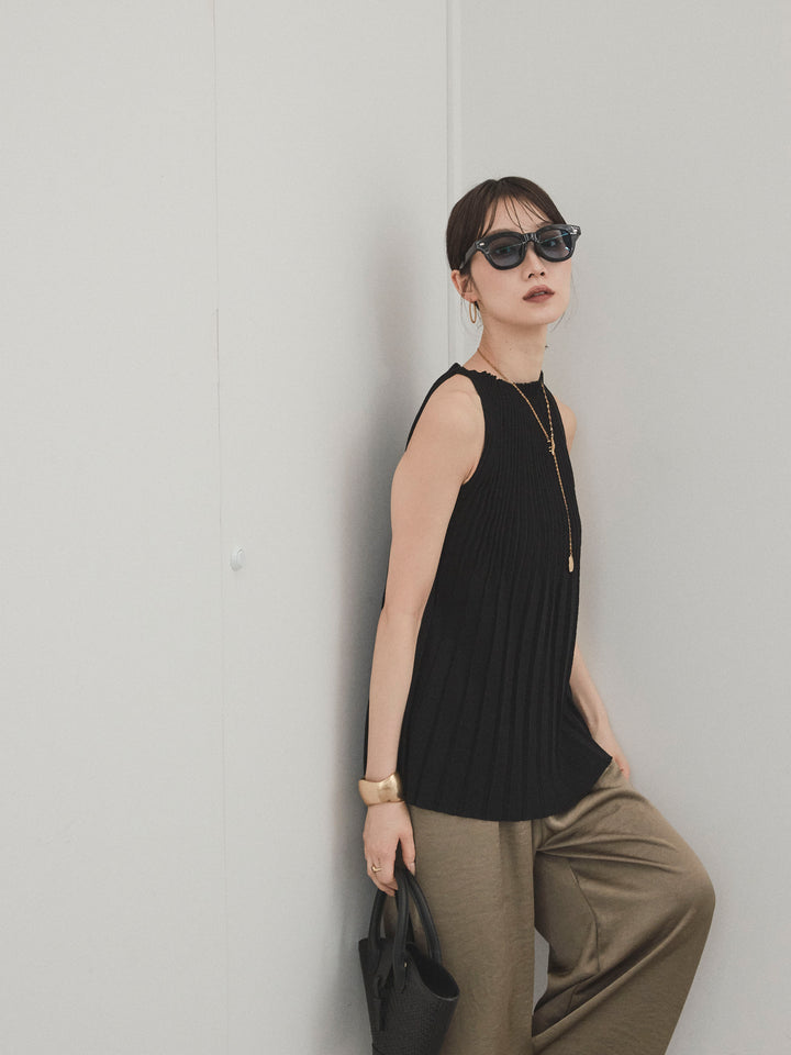 [予約]プリーツニットキャミソール/ブラック