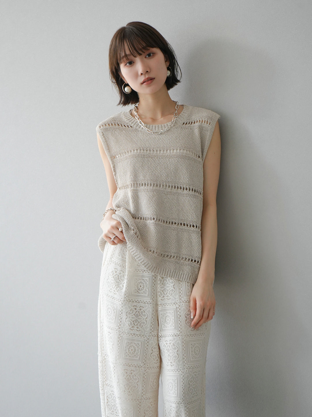 [Pre-order] Sleeveless summer knit pullover/beige