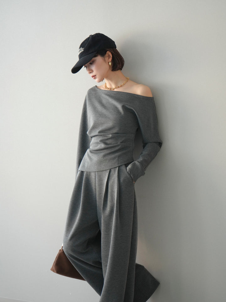 [SET]ライトポンチワンショルタックトップス＆パンツSETUP