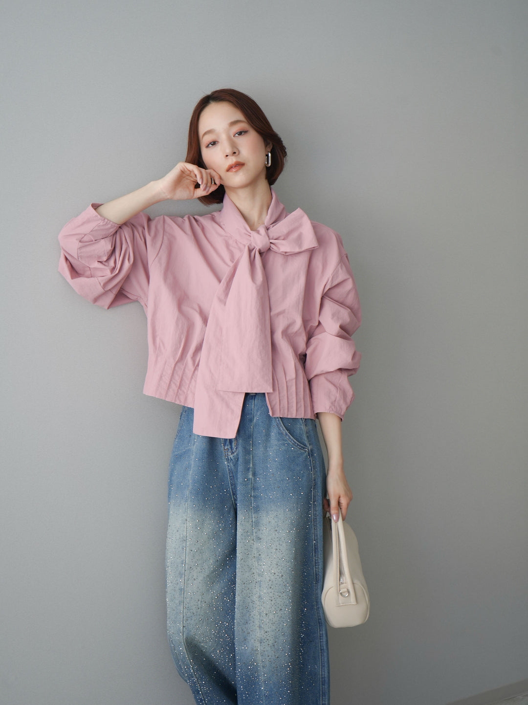 [SET]ボウタイ裾プリーツライトジャケット+選べるアクセセット(2set)