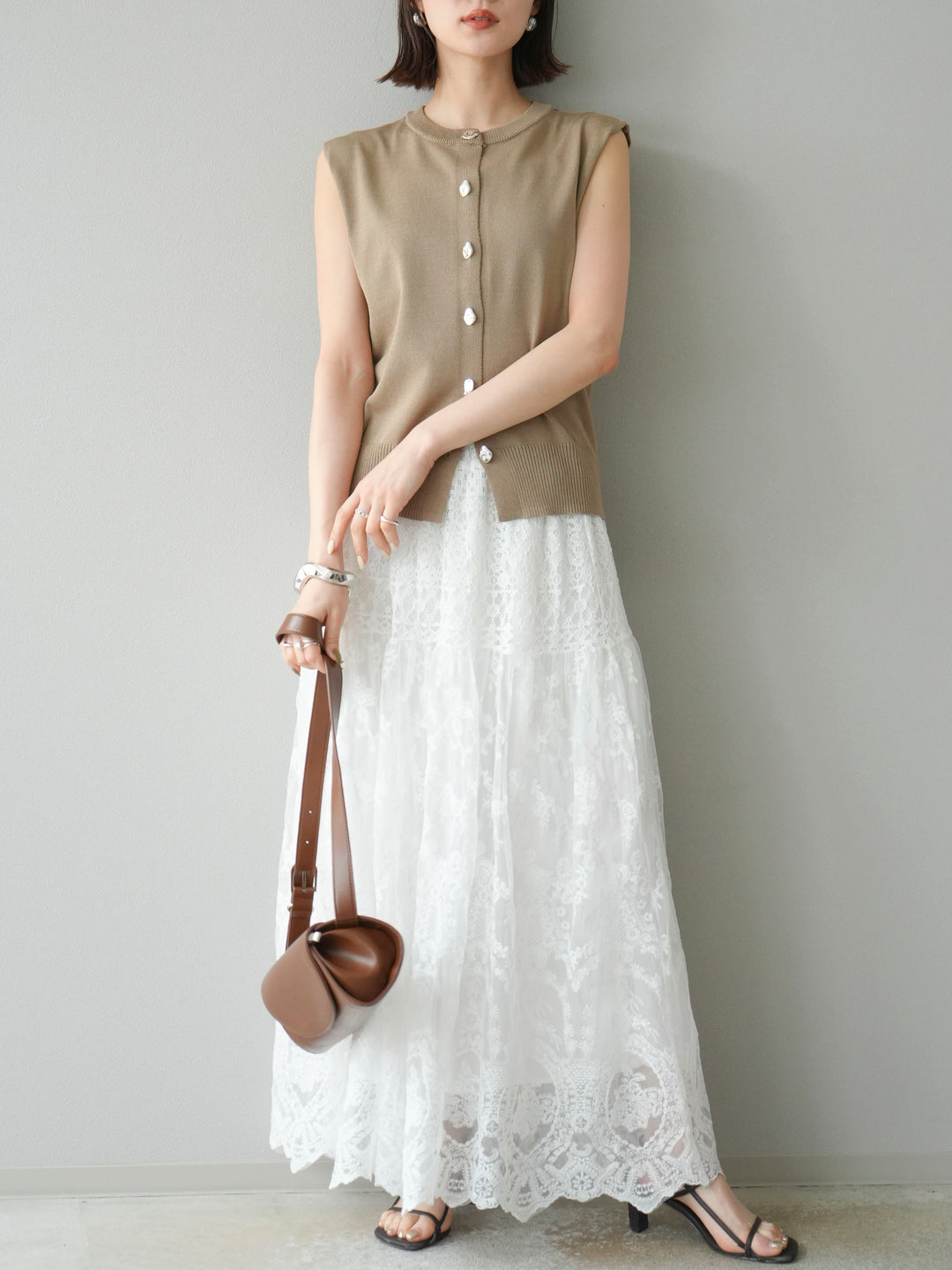 [予約]レースフレアスカート/ホワイト