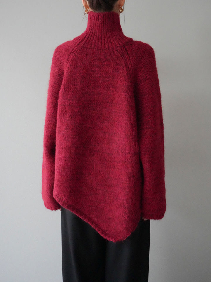 [予約]アシンメトリーハイネックニットプルオーバー/red
