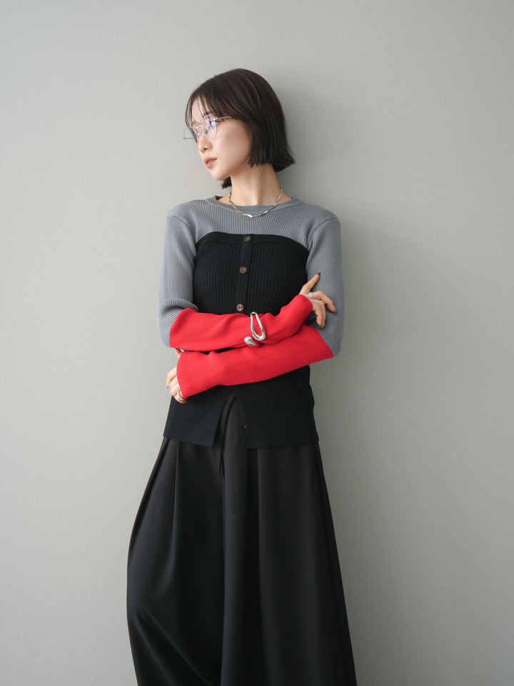 [SET]配色ビスチェドッキングリブニットトップス+選べるアクセセット(2set)