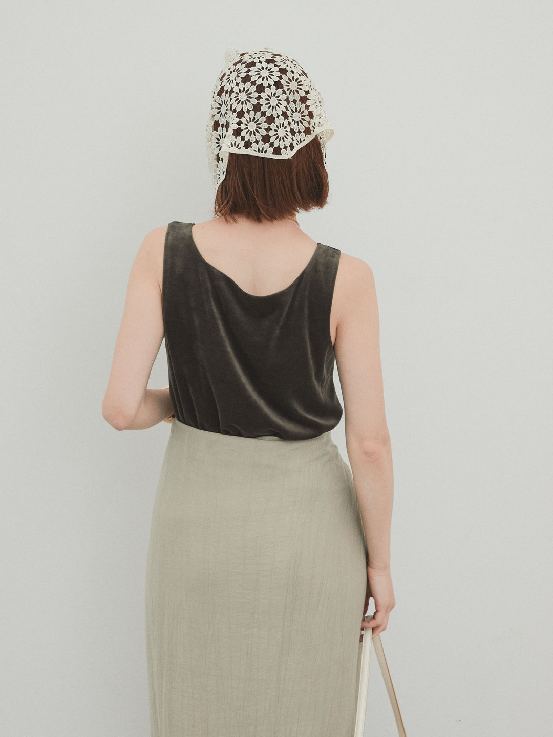 [SET]スクエアベロアタンクトップ+ワッシャーサテンレイヤードスカートパンツ(2set)