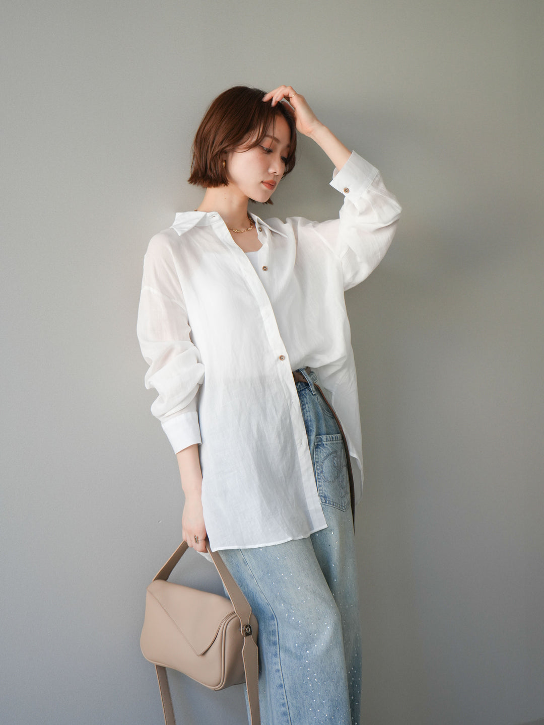 [予約]バックオープンツイストシャツ/white