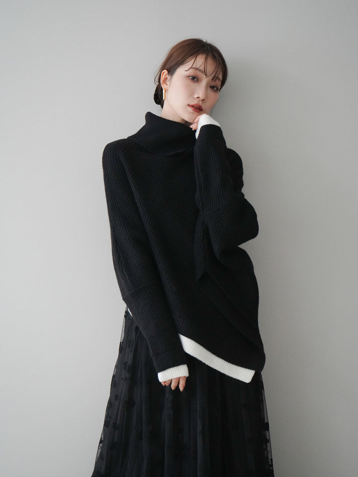[予約]配色アシンメトリードルマンニットプルオーバー/black