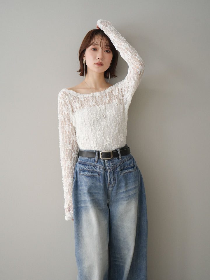 [予約]サイドギャザーレーストップス/white