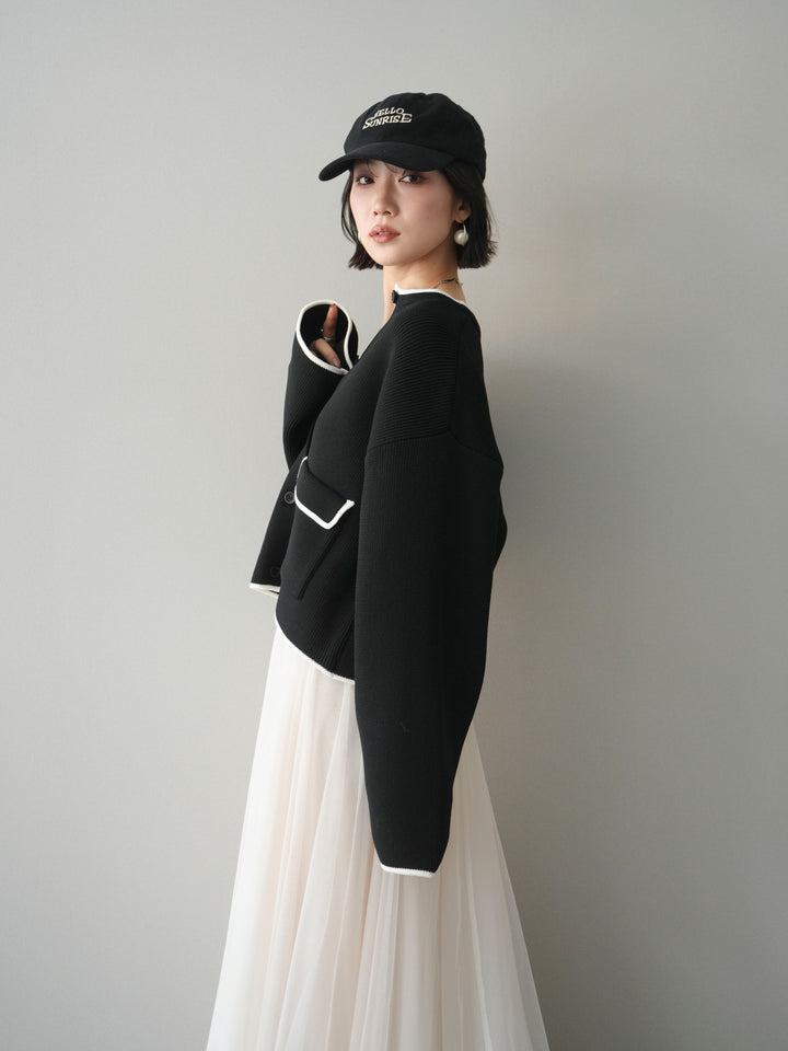 [SET]ポリエステル配色ニットカーディガン+ポリエステル配色ニットカーディガン(2set)