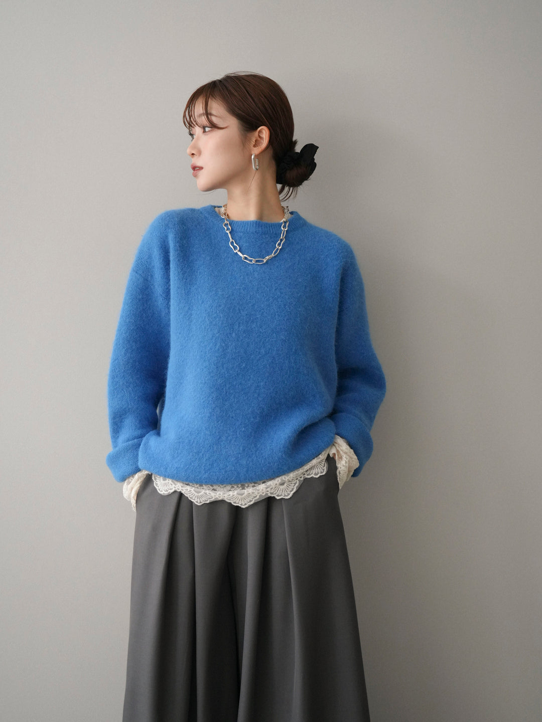 [予約]アンゴラタッチクルーネックニットプルオーバー/blue