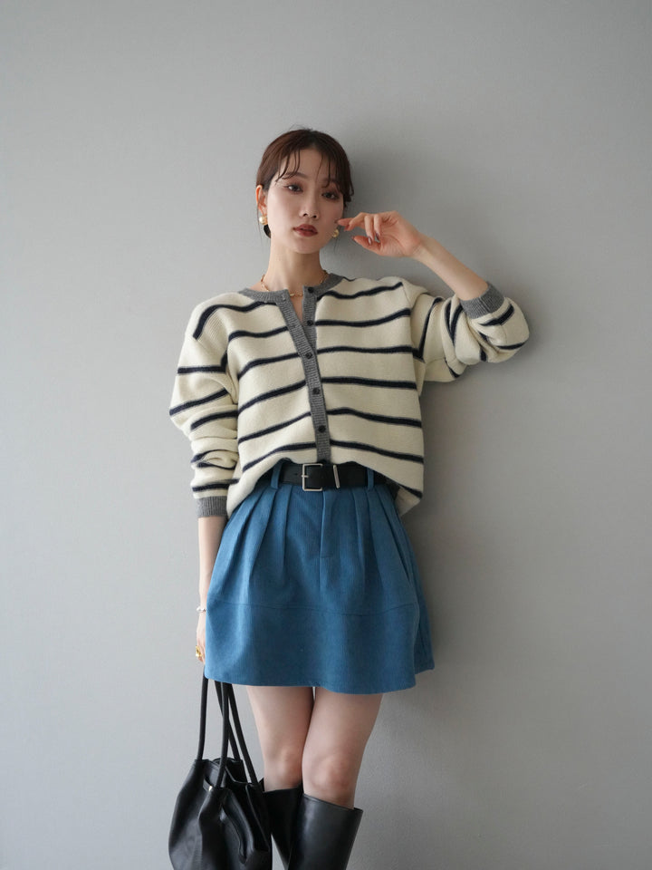 [予約]配色ボーダーニットカーディガン/apricot