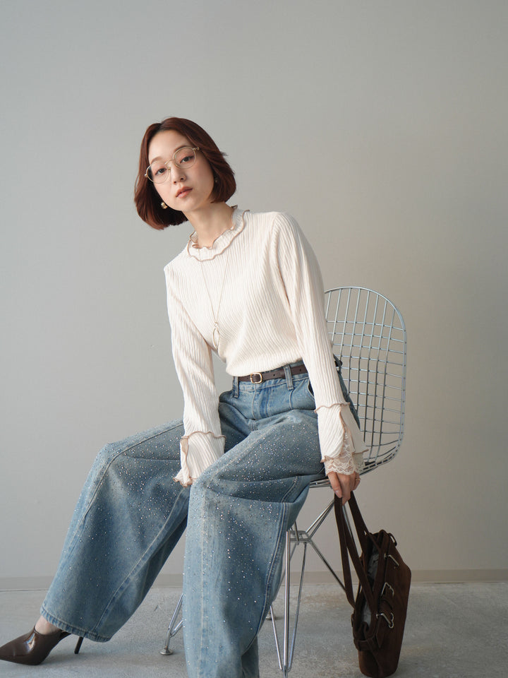[予約]袖レース楊柳メロートップス/offwhite