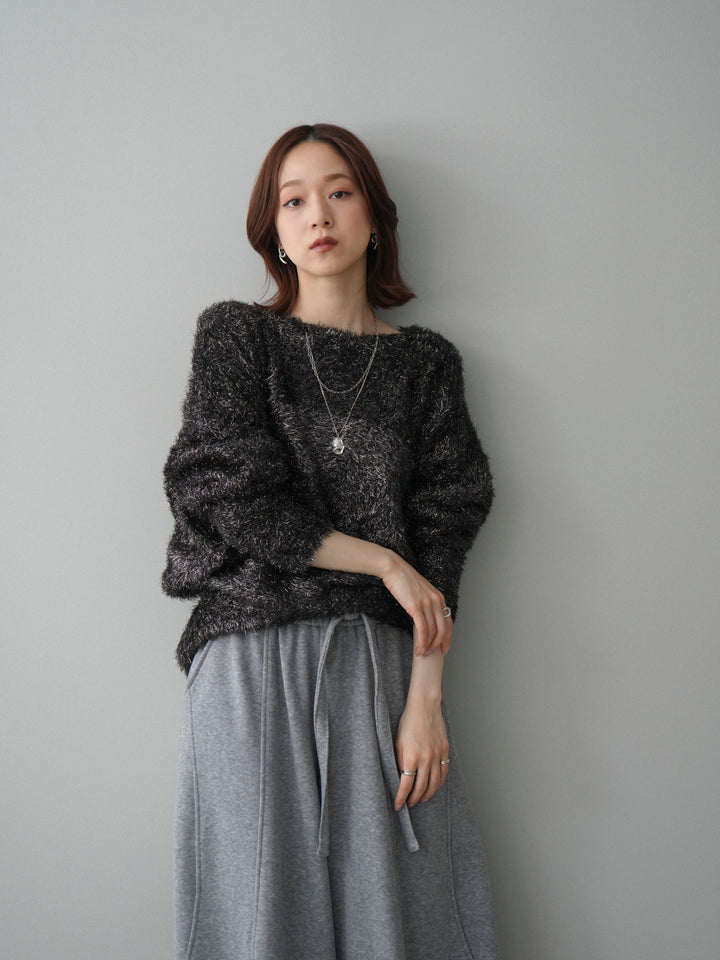 [予約]ラメシャギードルマンニットプルオーバー/brown