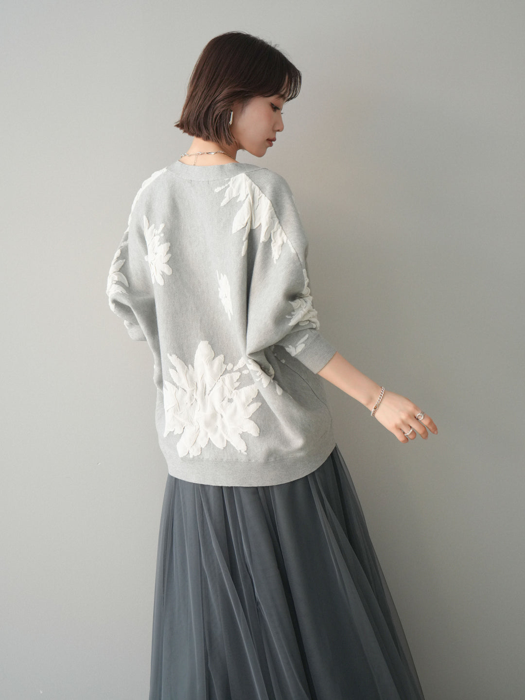 [SET]フラワージャガードニットカーディガン+フラワージャガードニットカーディガン(2set)