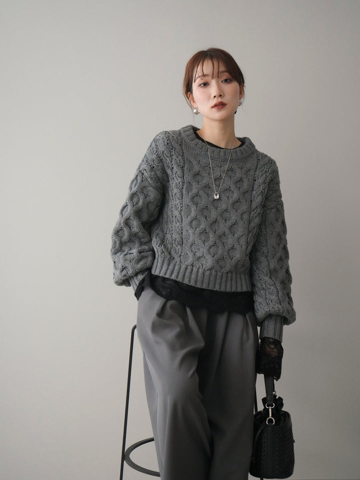 [予約]バルキーケーブルクロップドニットプルオーバー/charcoal
